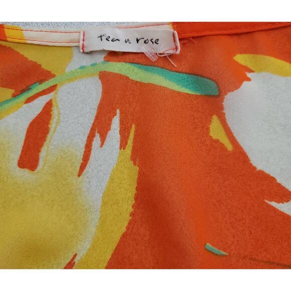 Tea N Rose Orange Floral Open Front Sheer Kimono Medium Roll Tab Sleeves Soft - Picture 4 of 5
